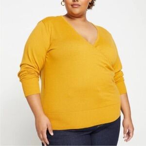 NWT Universal Standard Statement Wrap Sweater Dried Saffron Yellow Cotton 14-16